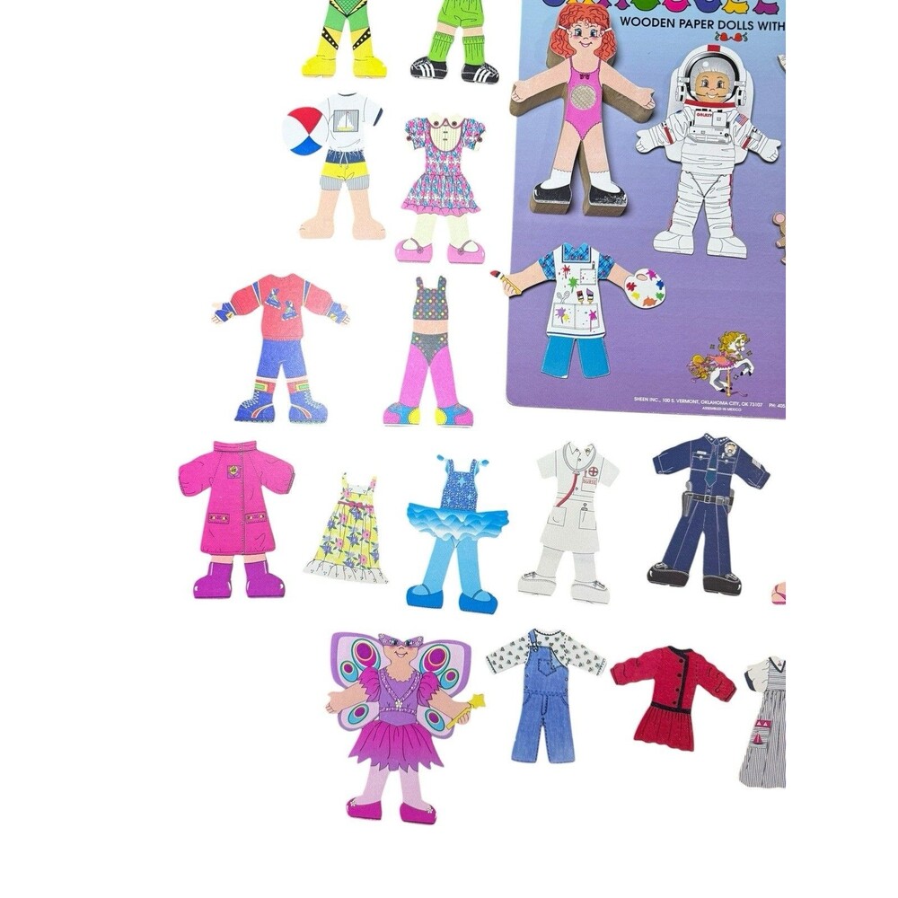 Vintage 1993 Carousel Kids Wooden Paper Dolls with Clothes 32 Outfits Red Hair - Picture 5 of 5
